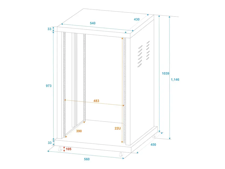 Roadinger Steel rack SR-19, 22U For installation 