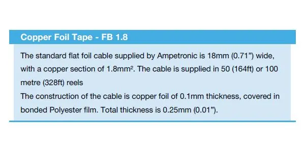 Ampetronic FB1.8-100M Teleslyngekabel Flat Kobber 1.8 mm² 100m rull 