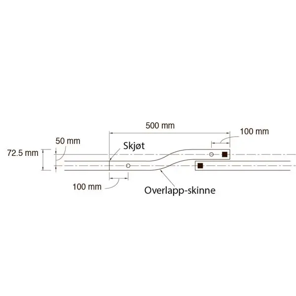 TOSO ND Overlapp Skinne 0,5 m, Sølv 0,5 m 