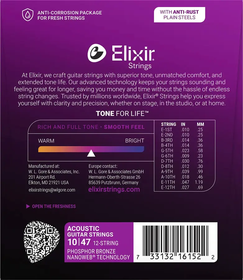 Elixir Nanoweb Ac 12-str Phosphor Bronze (010-047) 16152 