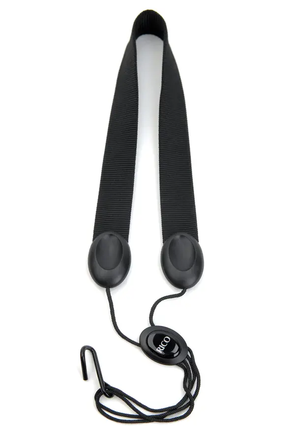 D'Addario SJA11 Fabric Saxophone Strap Soprano/Alto, Solid Black, Metal Hook 