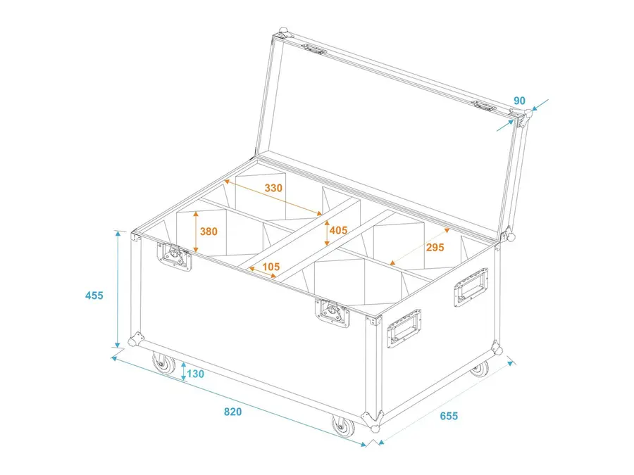 ROADINGER Flightcase 4x LED THA-100F/THA-120PC with wheels 