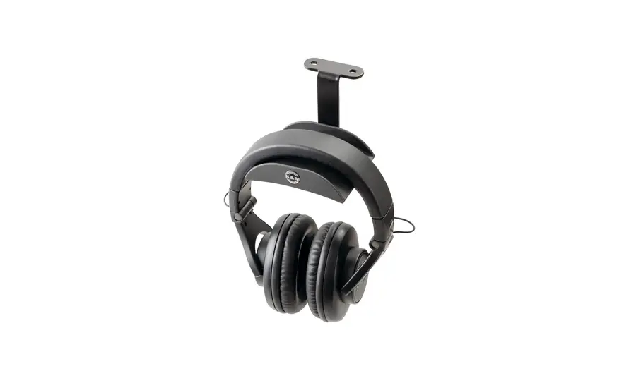 K&M 16330 Headphone holder, Black that can be mounted under a table 