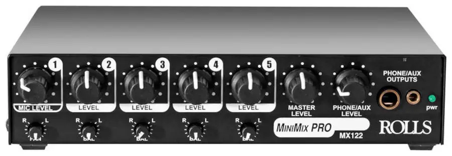 Rolls MX122 five channel audio mixer 1 XLR Mic, 4 1/4" jack Stereo Inputs 