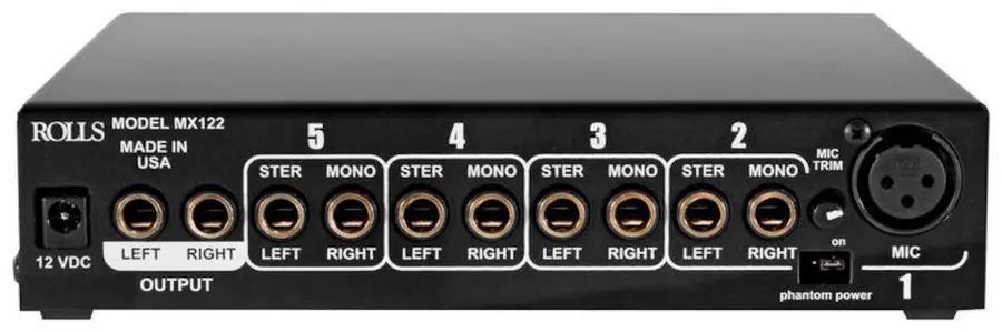 Rolls MX122 five channel audio mixer 1 XLR Mic, 4 1/4" jack Stereo Inputs 