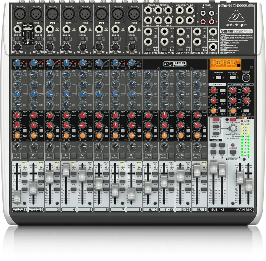 Behringer Xenyx QX2222USB Premium Mixer 22-Input 2/2-Bus, KLARK TEKNIK Multi-FX 