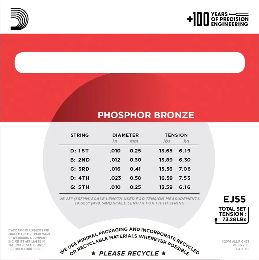 D'Addario EJ55 5-str. Banjo 010-023 Medium Phosphor Bronze (sett) 