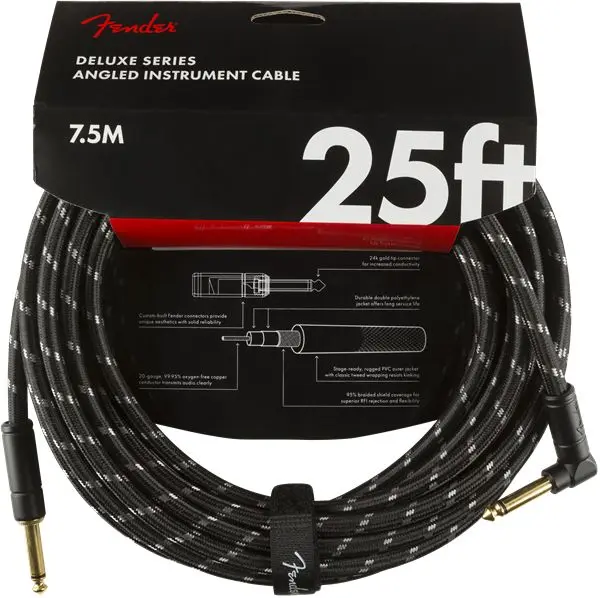 Fender Deluxe Series Instrument Cable Straight/Angle, 25', Black Tweed 