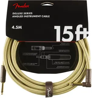 Fender Deluxe Series Instrument Cable Straight/Angle, 15', Tweed