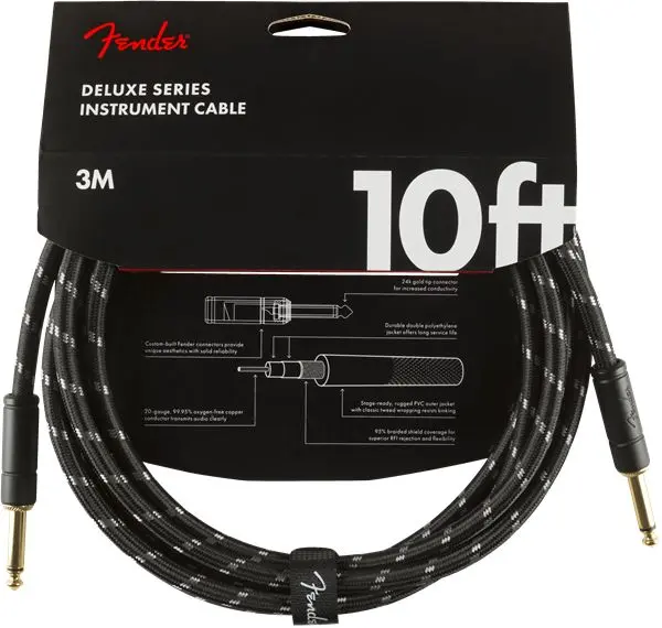 Fender Deluxe Series Instrument Cable Straight/Straight, 10', Black Tweed 