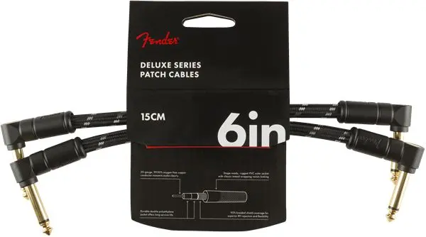 Fender Deluxe Series Instrument Cables 2-Pack, Angle/Angle, 6", Black Tweed 