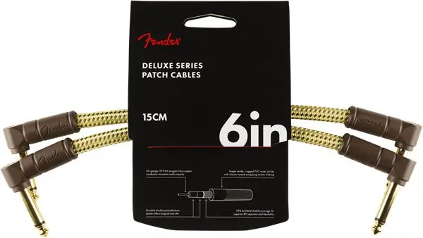 Fender Deluxe Series Instrument Cables (2-Pack), Angle/Angle, 6", Tweed 