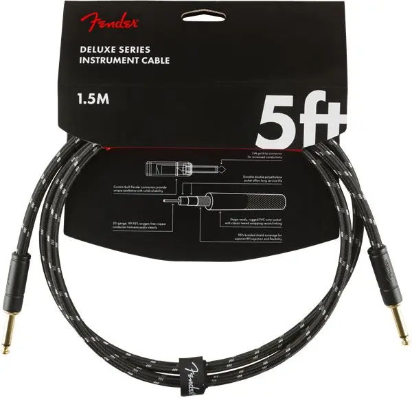 Fender Deluxe Series Instruments Cable Straight/Straight, 5', Black Tweed 