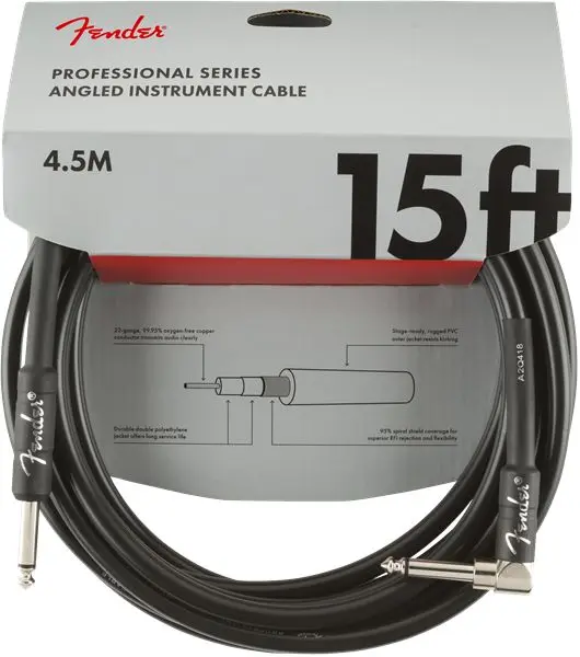 Fender Pro instrumentkabel 4.5m svart Straight/Angle, 15' 