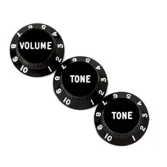 Fender Stratocaster Knobs, Black (Volume, Tone, Tone) (3)
