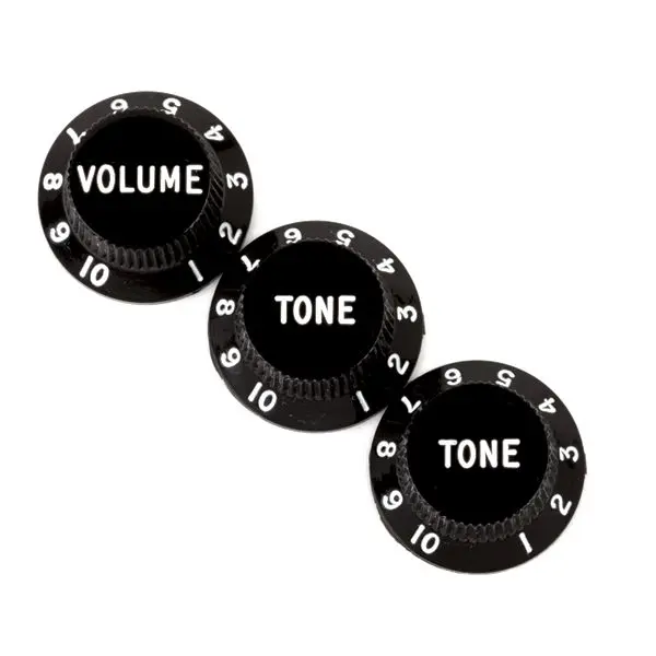 Fender Stratocaster Knobs, Black (Volume, Tone, Tone) (3) 