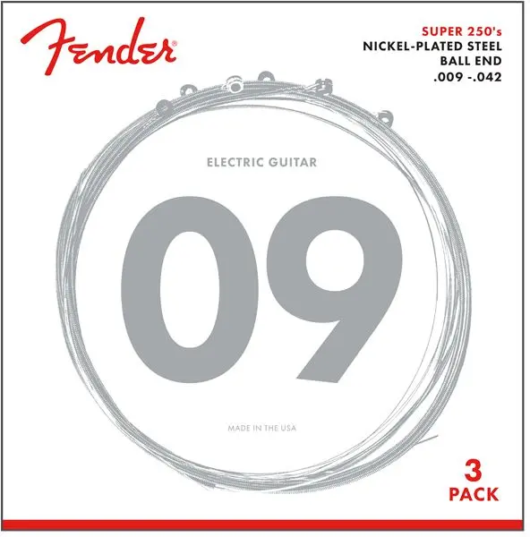 Fender Super 250L gitarstrenger 3-pk (009-042) forniklet stål, ball end 