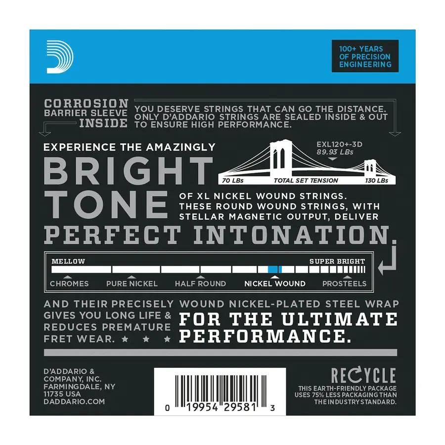 D'Addario EXL120+-3D El-gitar strenger (0095-044) 3-pack 