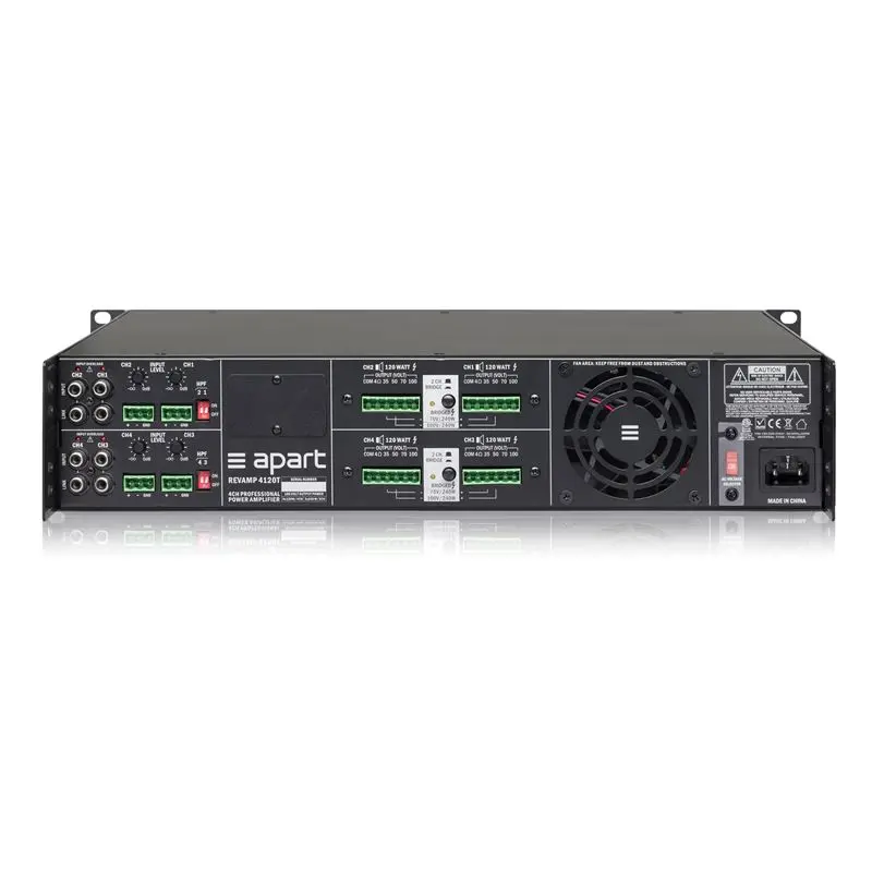 Apart Forsterker, KlasseD 4x120W@100V eller @4Ohm, 2U, 19" 
