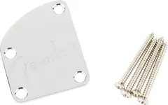 Fender 4-Bolt Deluxe Series Contoured Neck Plate w/Logo, (Chrome)