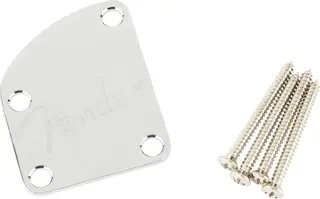 Fender 4-Bolt Deluxe Series Contoured Neck Plate w/Logo, (Chrome)