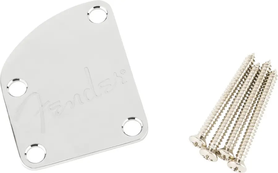 Fender 4-Bolt Deluxe Series Contoured Neck Plate w/Logo, (Chrome) 