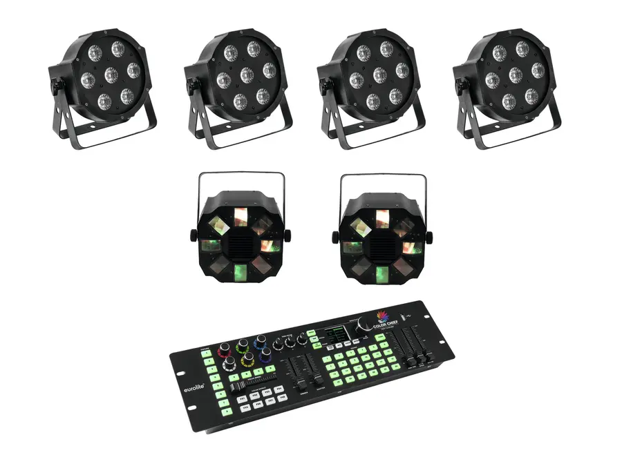 Eurolite Set 4x LED SLS-7 HCL Floor & 2x LED FE-700 & Color Chief DMX LED Ctrl. 