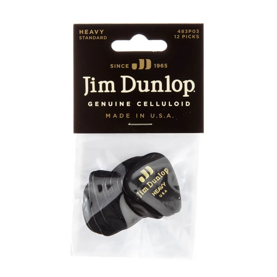 Dunlop 483P03HV Celluloid Black Classics 12-pakning 