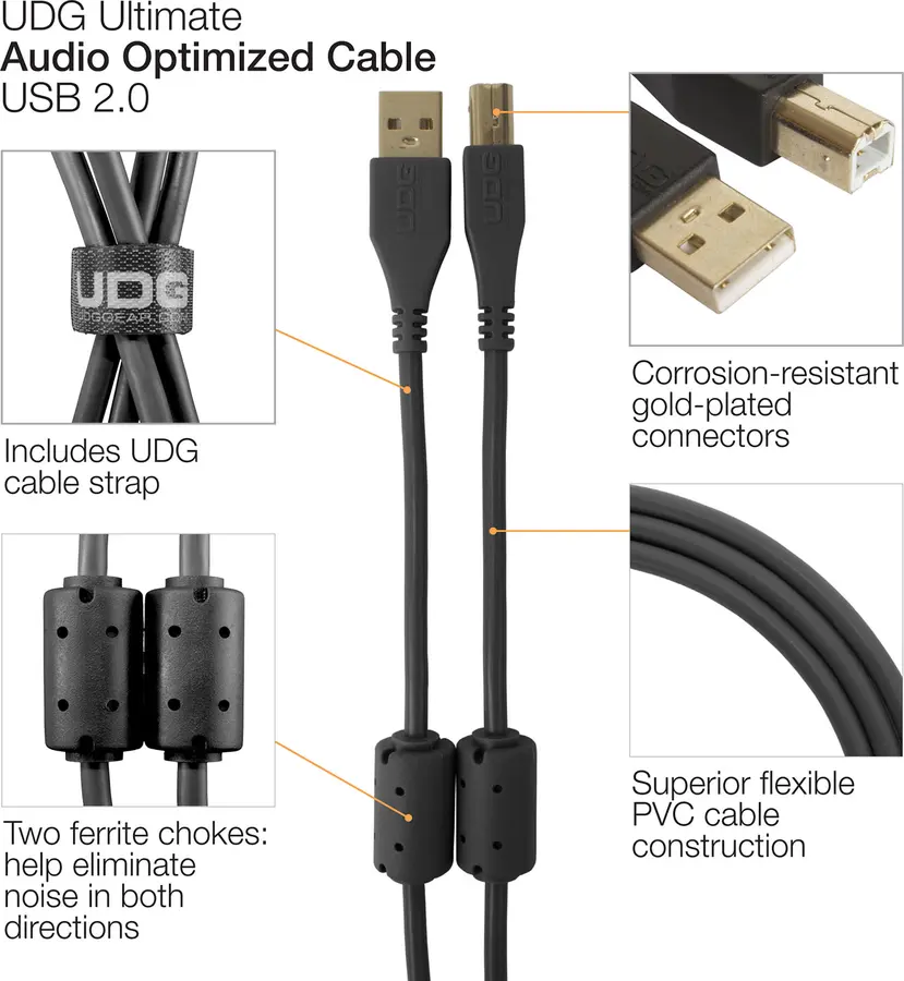 UDG Gear Ultimate USB 2.0 A-B Black Straight 1m 