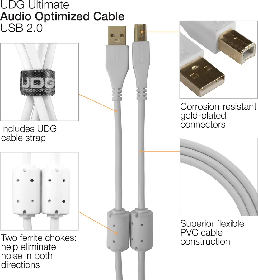 UDG Gear Ultimate USB 2.0 A-B White Straight 2m 