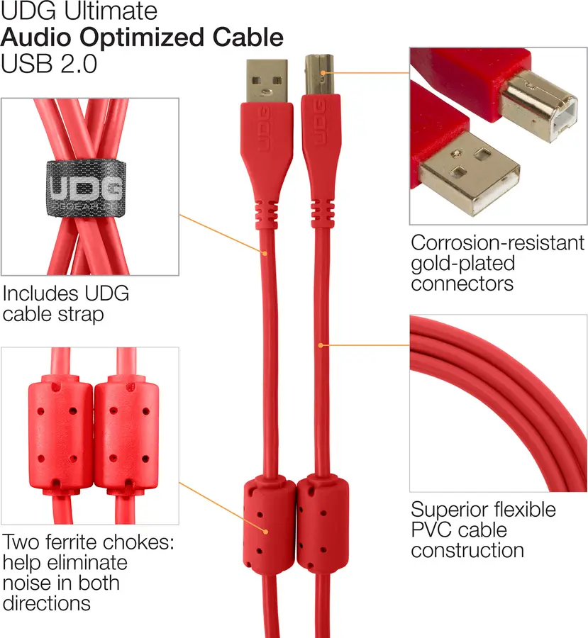 UDG Gear Ultimate USB 2.0 A-B Red Straight 3m 