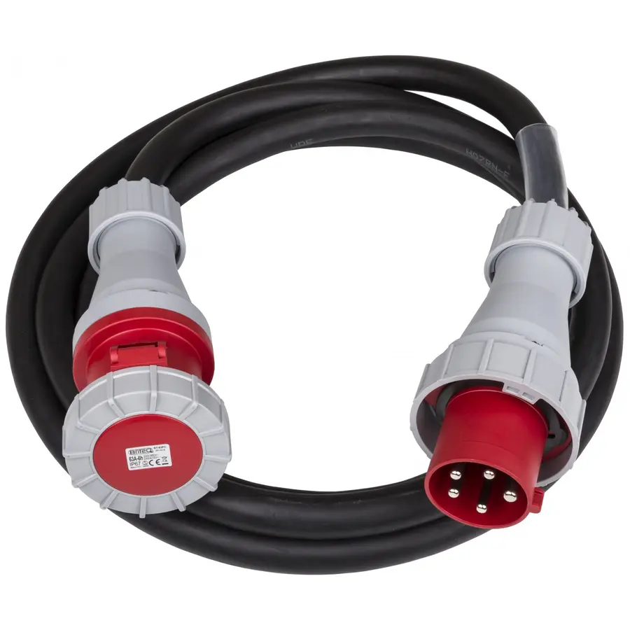 Briteq kabel, 63A/400V 5 meter. Med krymp for merking 