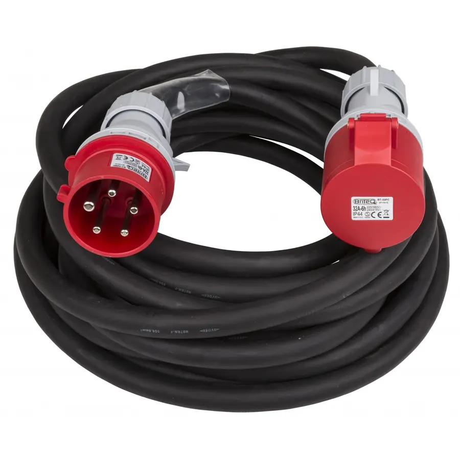 Briteq kabel, 32A/400V 10 meter. Med krymp for merking 