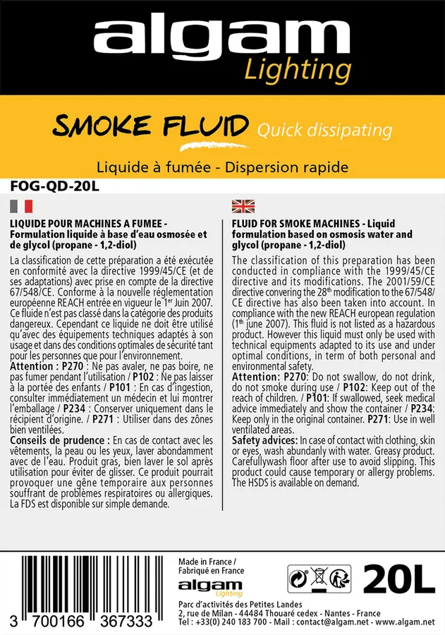 Algam Lighting 20 L rapid smoke liquid FOG-QD-20L 