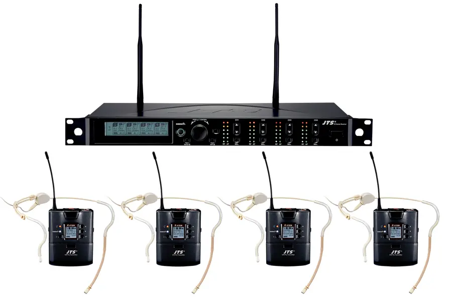 JTS R-4 trådløst system, 4 kanaler 4 x beltpack med CM-214T small hodebøyle 