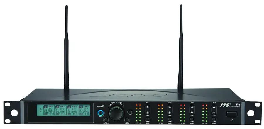 JTS R-4 mottaker, 4 kanaler i 1U 19" 4 kanals trådløst mottaker, 506-542 MHz 