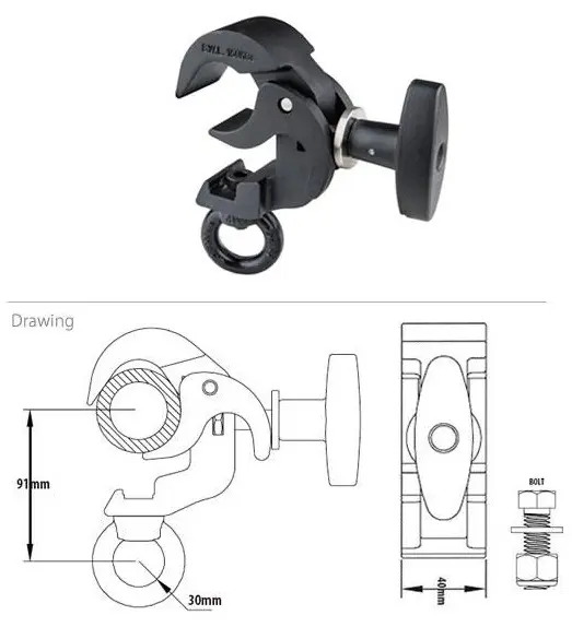 KUPO KCP-813B triggerclamp m/øye Sort. SWL 150Kg. Ø38-51mm, m/øye. TUV 