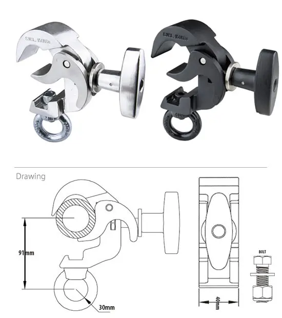 KUPO KCP-813B triggerclamp m/øye Sort. SWL 150Kg. Ø38-51mm, m/øye. TUV 