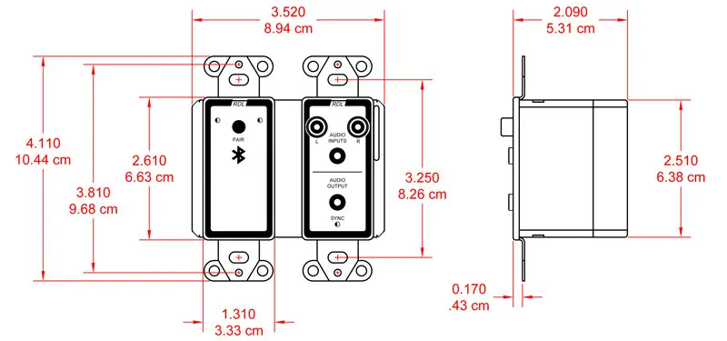 RDL Dante Veggpanel 2xRCA/Minijack med BlueTooth 