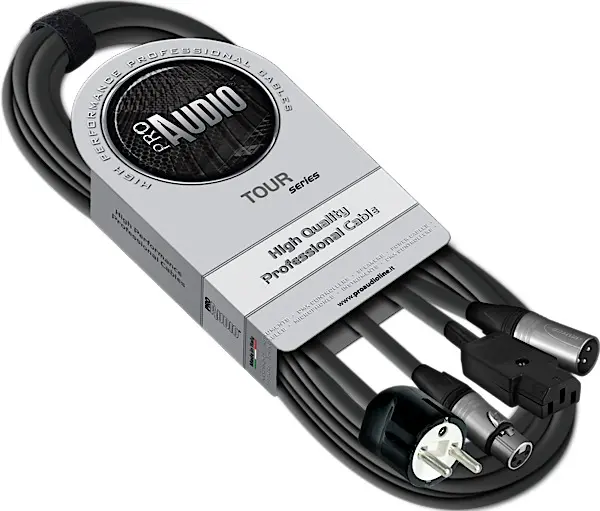 PROAUDIO TOUR66450L10BK Kombikabel 10m, XLRm-XLRf + Shuko/EUR, Sort 