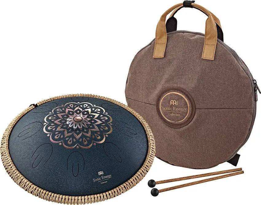 Meinl OSTD2NBE Octave Steel Tongue Drum D Amara, Engraved Floral, Navy Blue 