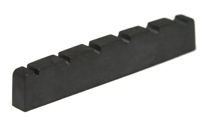 Graph Tech PT-1600-00 Black TUSQ XL Slotted Bass Nut, 6-Str. Electric, Flat 