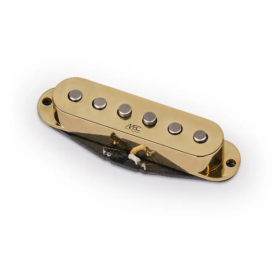 MEC Classic Alnico V Single Coil Guitar Pickup, Middle, RW/RP - Gold Cover 