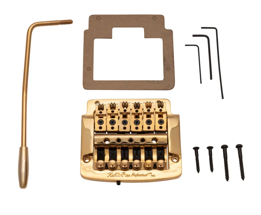 Kahler 2320 - Flat Mount Guitar Tremolo (Brass Cam / Brass Saddles) - Gold 