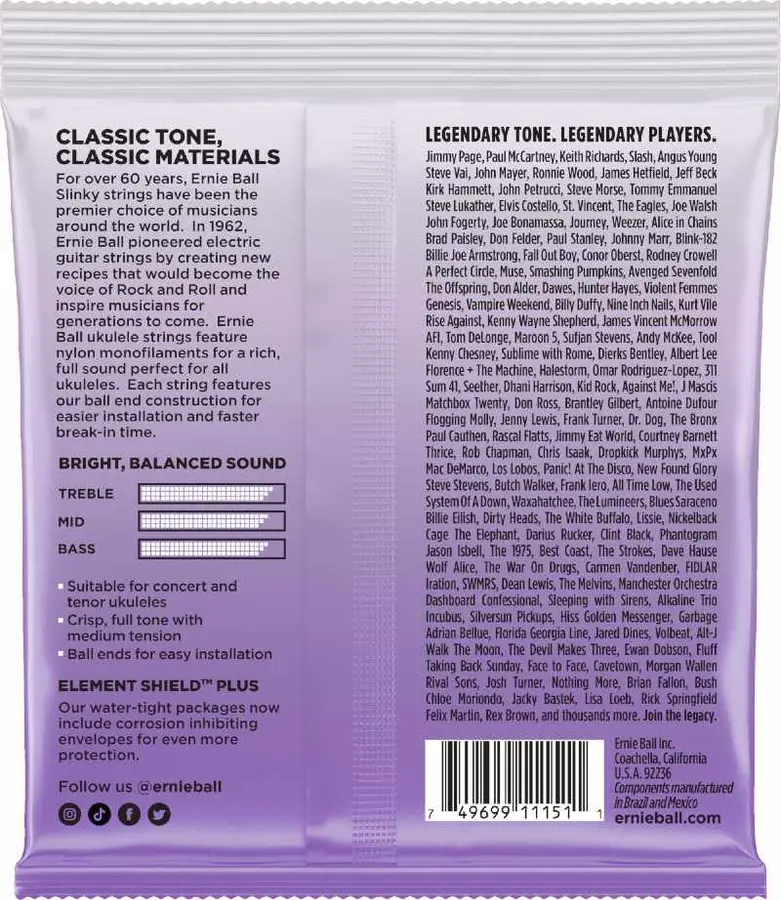 Ernie Ball EB-2327 Ukulele Strings Low G (028-030w) Black 