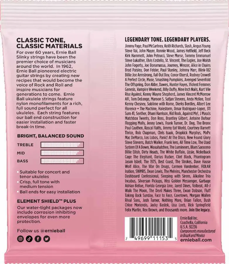 Ernie Ball EB-2330 Ukulele Strings Low G (028-030w) Clear 