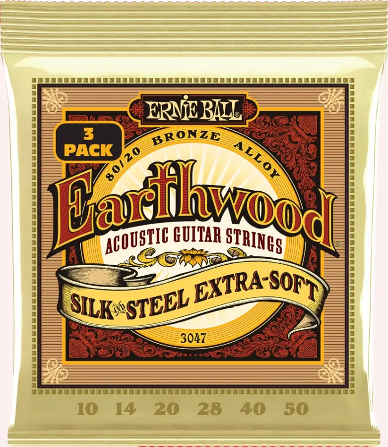 Ernie Ball EB-3047 Earthwood 80/20 (010-050) Silk & Steel Extra Soft 3-pack 