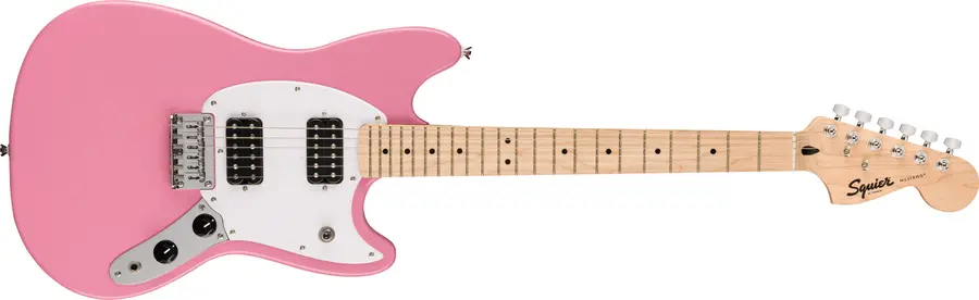Squier Sonic Mustang HH, Maple White Pickguard, Flash Pink 