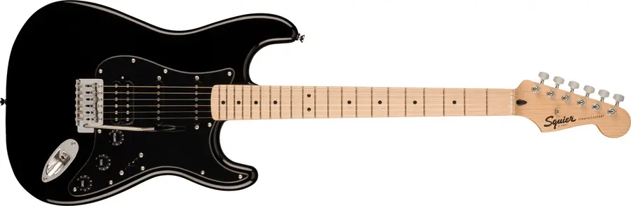 Squier Sonic Stratocaster HSS, Maple Black Pickguard, Black 