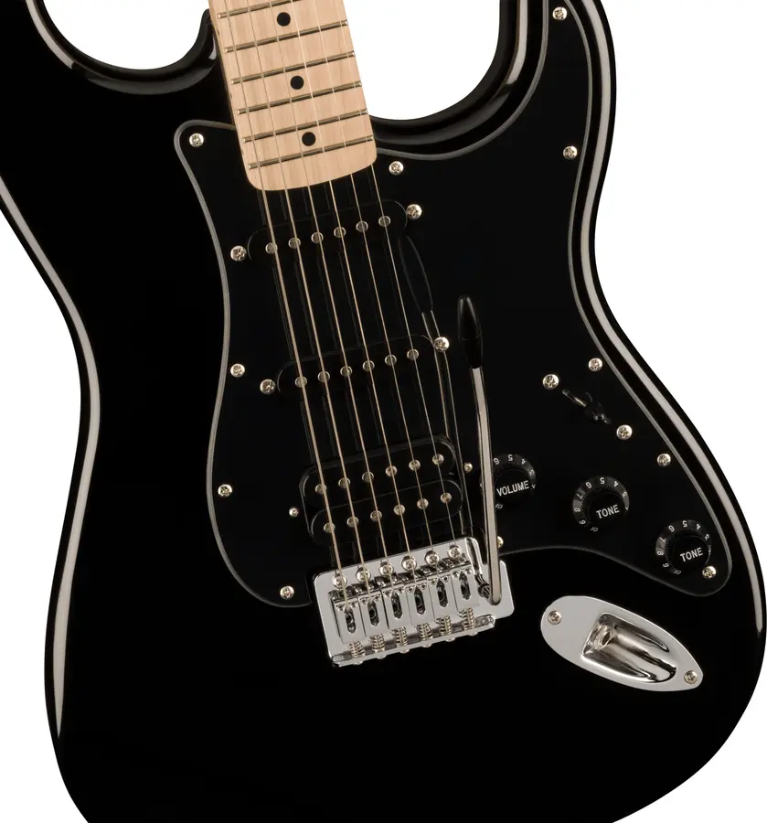 Squier Sonic Stratocaster HSS, Maple Black Pickguard, Black 